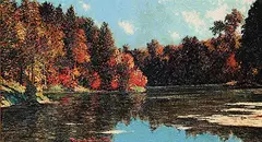 Frank Johnston, October Lagoon, A Favourite Fishing Spot on the Penetang Penninsula, 1940, oil on wood board