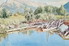 Walter J. Phillips, Beaver Dam and Mount Rundle, 1945, watercolour on paper