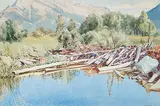 Walter J. Phillips, Beaver Dam and Mount Rundle, 1945, watercolour on paper