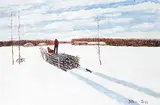 Allen Sapp, Bringing Home a Load of Wood, acrylic on canvas