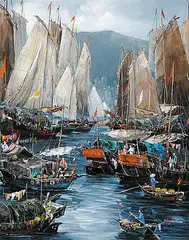 Full Sails by Tinyan Chan, oil on canvas, sold Nov 2011