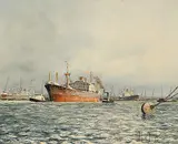 Marinus Johannes de Jongere, Untitled - Ships in Rotterdam Harbour, oil on canvas