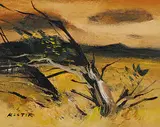Lenard Kester, Landscape at Sunset, oil on paper board
