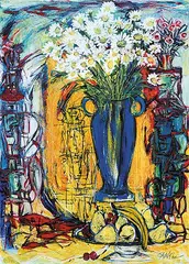 Élène Gamache, Dans L'eau Bleu de L'aube, mixed media on paper