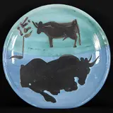 Toros [2 bulls] by Pablo Picasso, 1952, glazed ceramic plate, sold Nov 2011