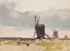 Albert Ernest Bottomley, The Two Mills, watercolour on paper