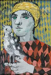 Ghitta Caiserman-Roth, Untitled - Figure with Bird, 1959, gouache on paper