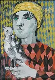 Ghitta Caiserman-Roth, Untitled - Figure with Bird, 1959, gouache on paper