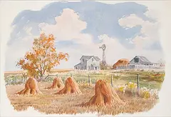 Donald Alwin Frache, Untitled - Fall Stooks, 1969, watercolour on paper