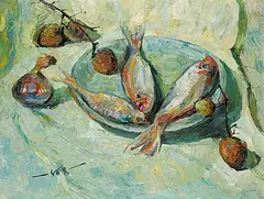 Simon Ho, Untitled - Plate of Fish, oil on canvas