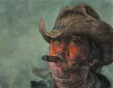 Mel Johnson, Untitled - Cuban Cowboy, 1975, oil on wood board