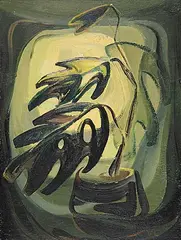 Vivian Lindoe, Untitled - Plant in the Window, oil on wood board