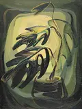 Vivian Lindoe, Untitled - Plant in the Window, oil on wood board