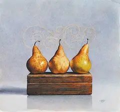 Catherine Moffat, Pear in an Old New Box, watercolour on paper