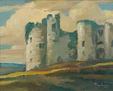 William Thurston Topham, Storm Clouds - Chepstowe Castle, oil on canvas board