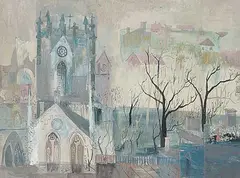 William Faulkner, Misty City, gouache on paper
