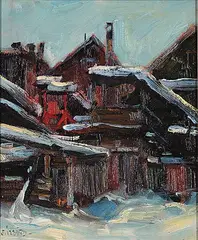 Houses at Ambleside, West Vancouver by Daniel James Mace Izzard, oil on wood board, sold Sep 2011