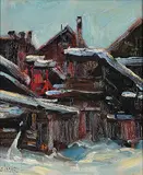 Daniel James Mace Izzard, Houses at Ambleside, West Vancouver, oil on wood board