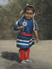 John H. Langeveld, Standing Little Girl, Bonnie, Blackfoot, pastel on paper