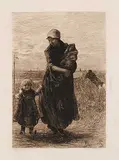 Bernard Blommers, Untitled - Mother with Children, etching on paper