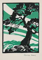 Annora Brown, Untitled - Annora's Tree, two colour wood block on paper