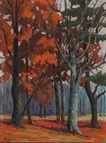 Lillian Newton Brown, Untitled - Autumn Forest, 1934, oil on paper board