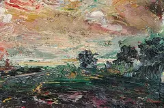 Peter Deacon, Untitled - Moody Landscape, oil on paper mounted on board