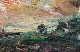 Peter Deacon, Untitled - Moody Landscape, oil on paper mounted on board