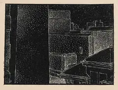 Lionel LeMoine FitzGerald, Rooftops, Civic Auditorium, 1938, lino block on paper