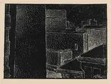 Rooftops, Civic Auditorium by Lionel LeMoine FitzGerald, 1938, lino block on paper, sold May 2011