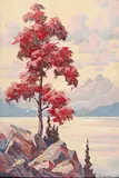 Reginald Llewellyn Harvey, Untitled - Coastal Mountain in Autumn