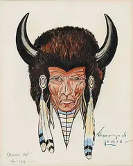 Freeman Lewis, Untitled - Sketch for a New Medicine Hat Logo, 1947, mixed media on paper