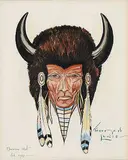 Freeman Lewis, Untitled - Sketch for a New Medicine Hat Logo, 1947, mixed media on paper