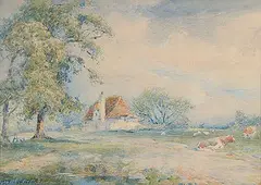 Max Ludby, English Farmhouse and Pasture, watercolour on paper