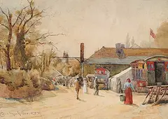 Duncan Mackellar, Untitled - Gypsy Encampment, watercolour on paper