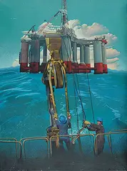Wilson McLean, Untitled - Gas and Oil Exploration, Drilling for Oil at Sea, acrylic on canvas