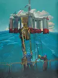 Wilson McLean, Untitled - Gas and Oil Exploration, Drilling for Oil at Sea, acrylic on canvas