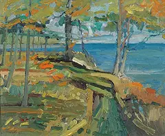 R. Gary Miller, Untitled - Secret Lake, 1987, oil on wood board
