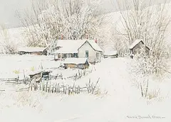 Untitled - Winter Homestead by Harold Demont Olsen, watercolour on paper, sold May 2011