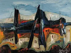 Zoltan Perlmutter, Untitled - Abstract Townscape, 1969, acrylic on canvas