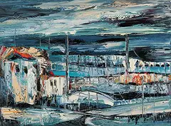 Zoltan Perlmutter, Untitled - Coastal Town, 1970, acrylic on canvas