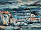 Zoltan Perlmutter, Untitled - Coastal Town, 1970, acrylic on canvas