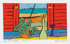 Jack Pollock, Scarlett Shutter - Cassis, 1991, gouache on paper