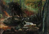 Wilhelm Pramme, Untitled - Waterfall in the Forest, 1922, oil on paper board