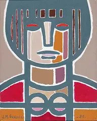Juan Manuel Sanchez, Untitled - Portrait of a Woman, 1985, oil on wood board