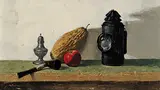 John Paulus Semple, Untitled - Still Life with Pipe and Lantern, oil on wood board