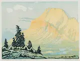 Rockface of Mt. Rundle #29/100 by Margaret Shelton, 1942, four colour lino block on paper, sold May 2011