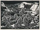 Wayne Valley by Margaret Shelton, 1941, lino block on paper, sold May 2011