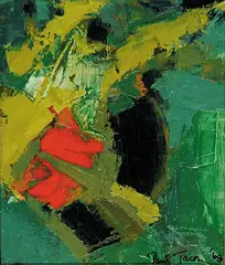 Composition in Green and Orange by Paul Tacon, 1960, oil on wood board, sold May 2011