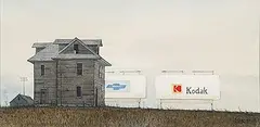John Webster, House and Two Billboards, 1977, watercolour on paper
